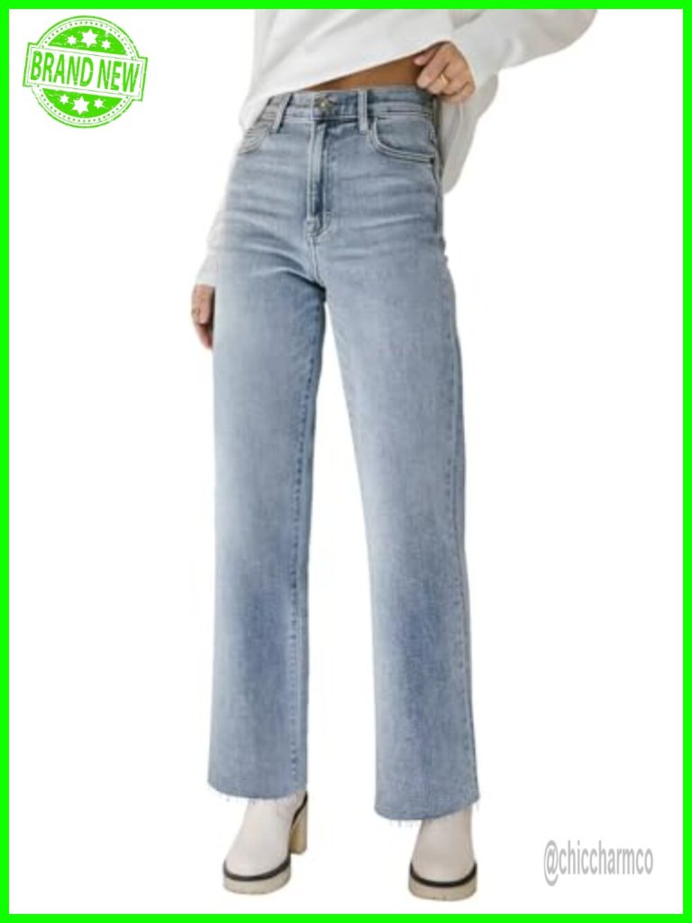 High Waisted Straight Leg Cropped Jeans Raw Hem Stretchy Denim